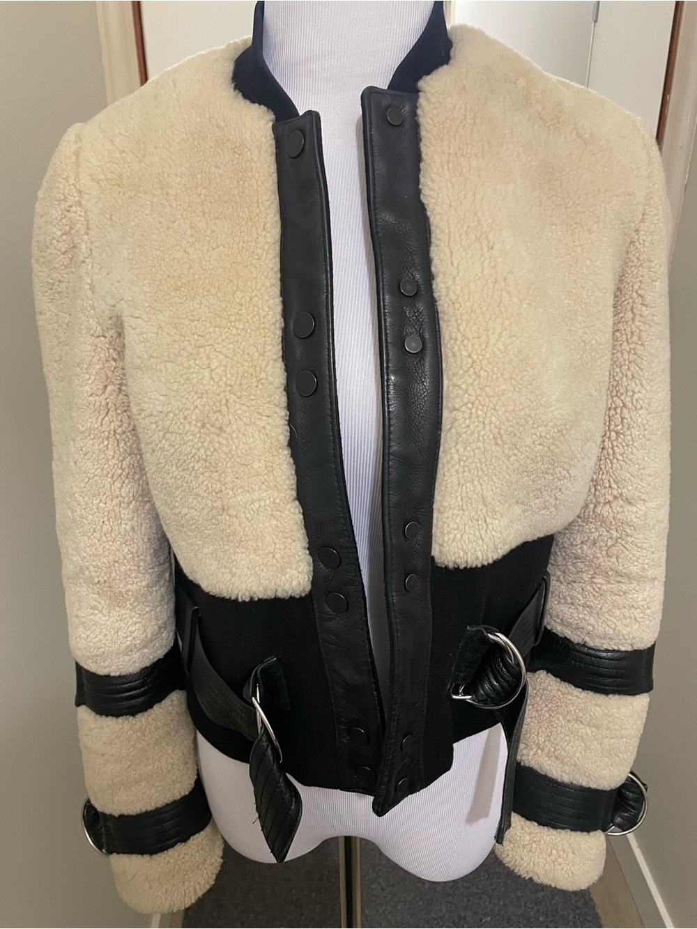 Gorgeous A.L.C. Cream and Black Faux Shearling Bomber Jacket